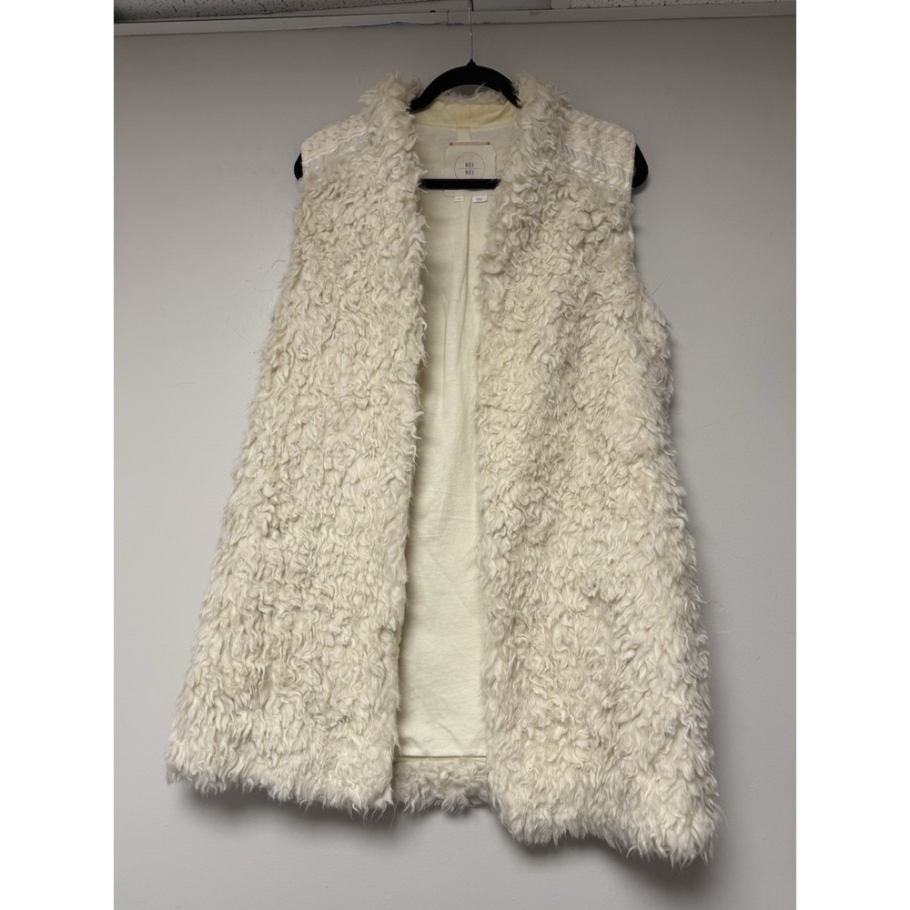 HEI HEI Cream Textured Shaggy Faux Fur Vest Gilet Women's Size M